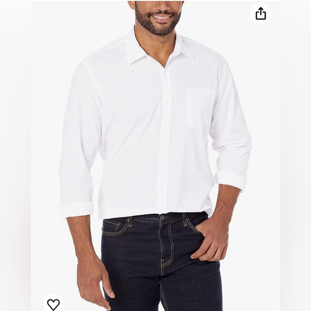 Amazon Essentials Men's White Casual Button Down Shirt Size L